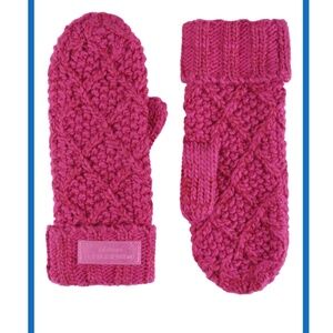 New Kurt Geiger London Metallic Cable Stitch Mittens FUCHSIA W/ TONAL LUREX